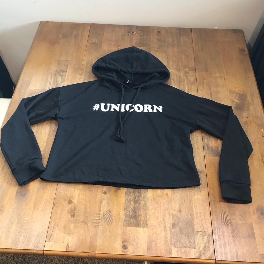 #Unicorn Black Cropped Hoodie Medium